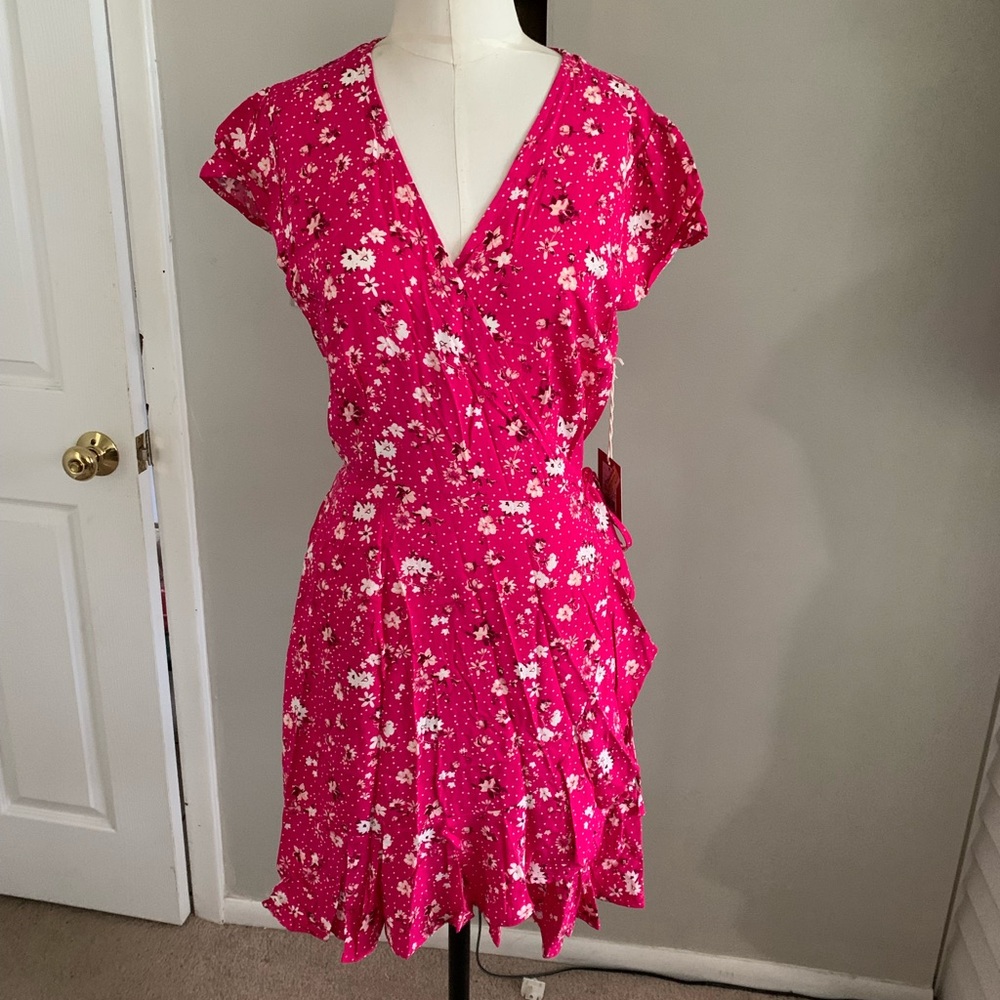 NWT Pink Floral Target Faux-Wrap Dress, Sz M